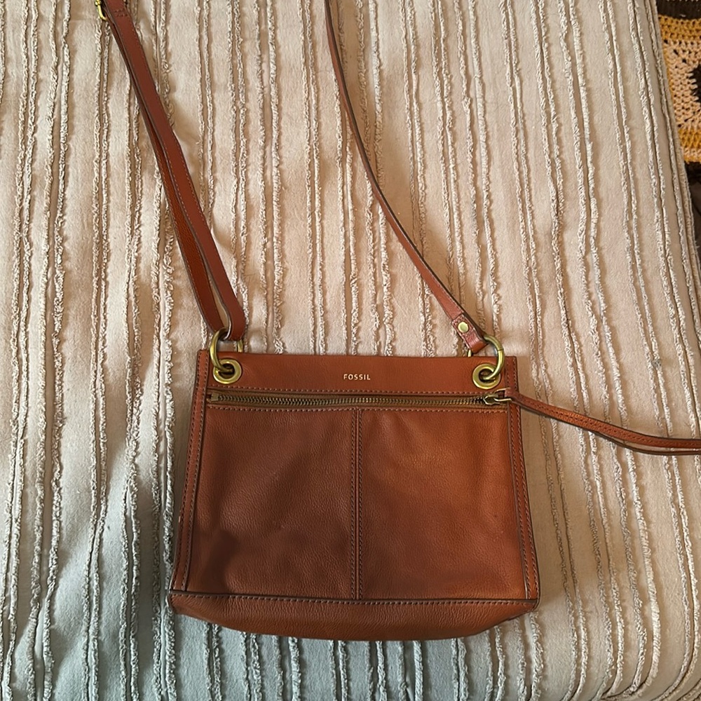 Camel Colour Leather Crossbody Fossil Purse